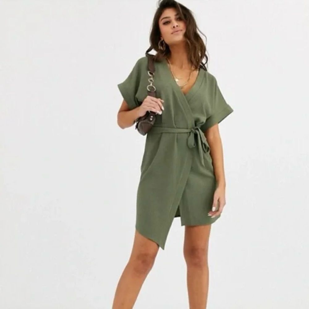 ASOS Design Green Textured Wrap Mini Dress